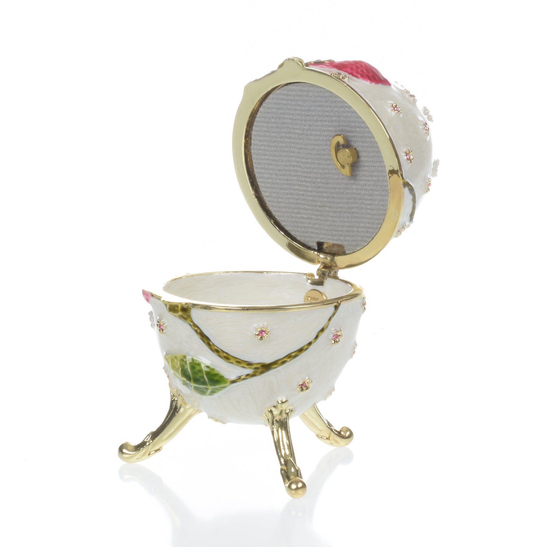 Keren Kopal White with red flower Music box Fur Elise by Beethoven Faberge Egg
