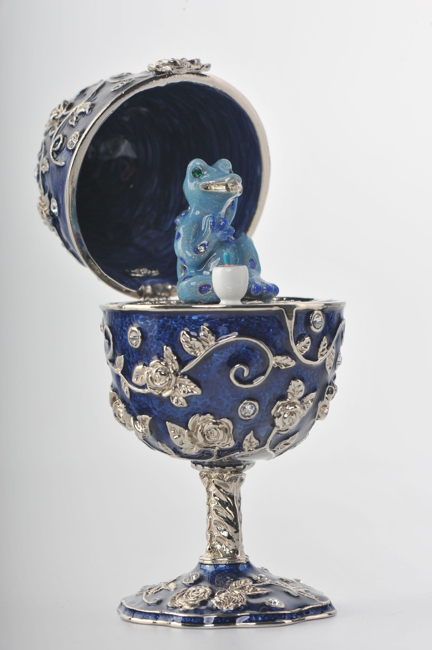 Keren Kopal Blue Faberge Egg with Frog Inside