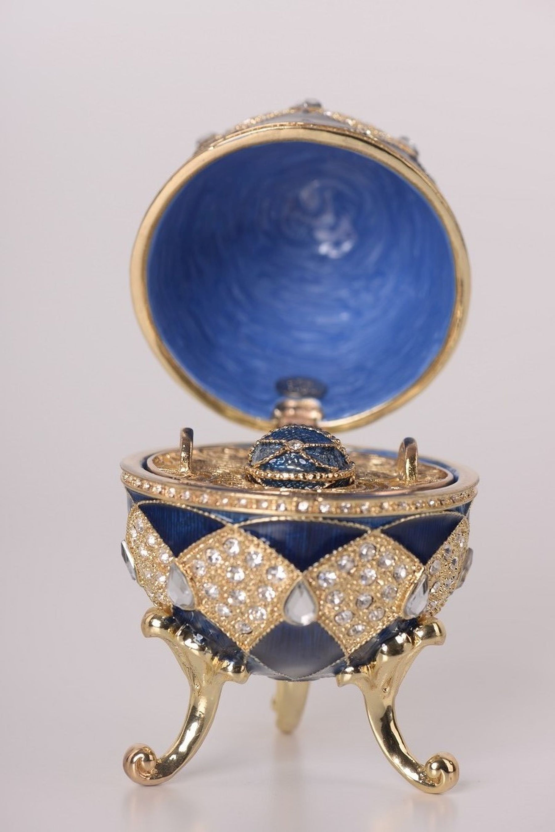 Keren Kopal Blue Faberge Egg with Egg Pendant Inside