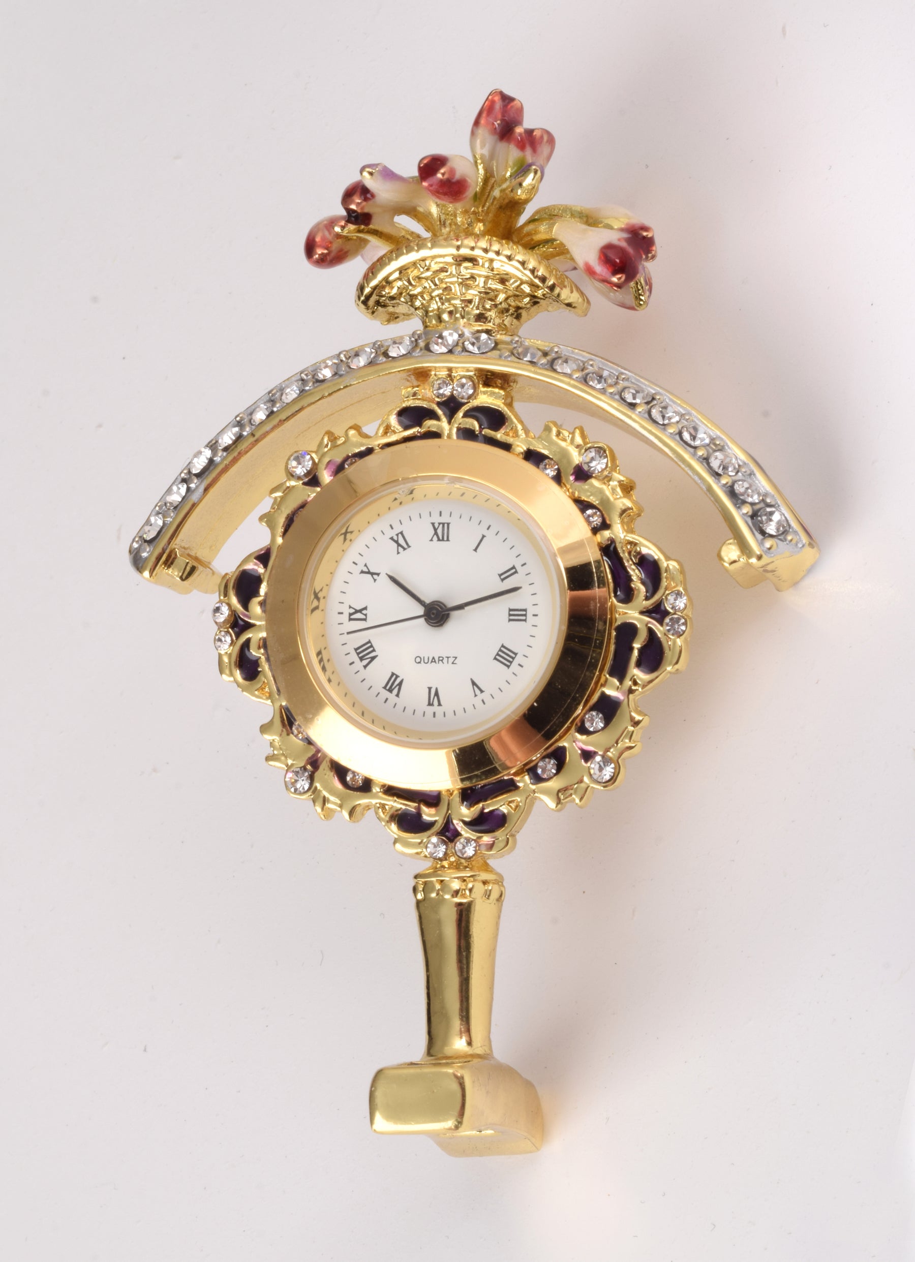 Keren Kopal Purple tulip Egg Trinket Box & Clock Russian Egg