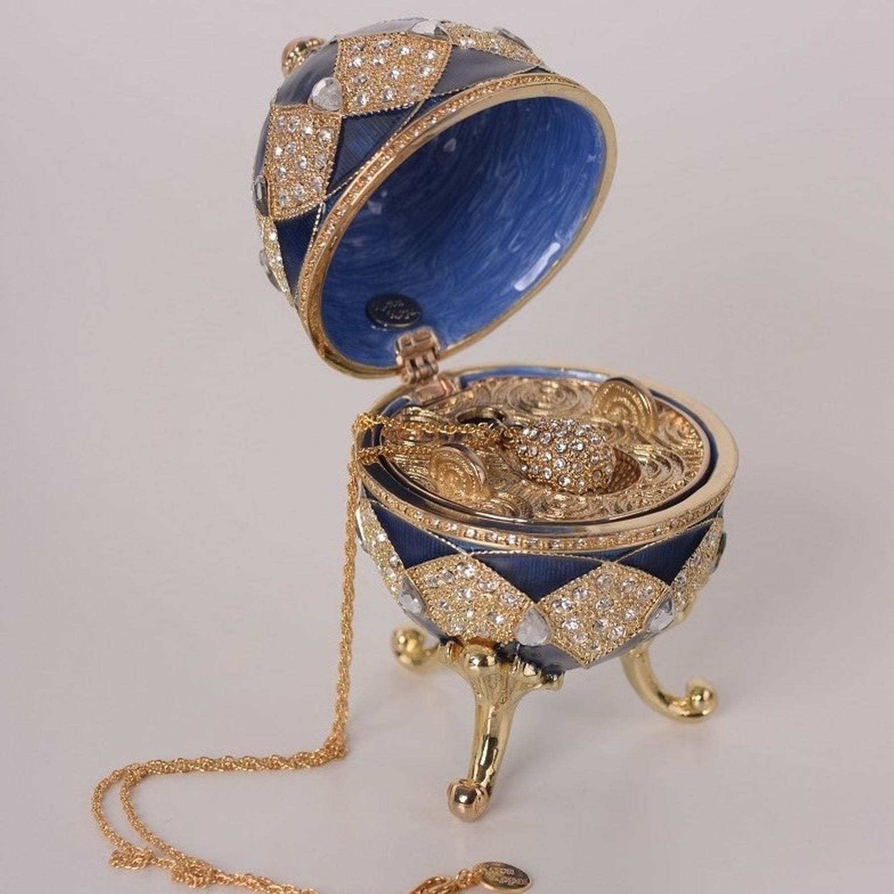 Keren Kopal Blue Faberge Egg with Egg Pendant Inside