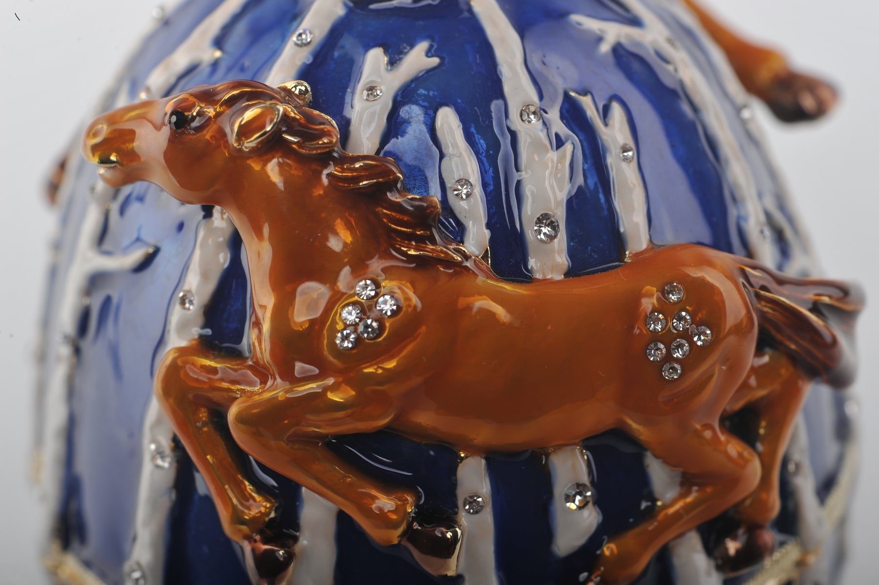 Keren Kopal Blue Faberge Egg Trinket Box with Brown Horses