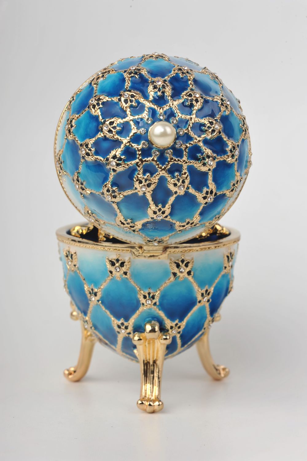 Keren Kopal Blue Faberge Egg with Gold Clock
