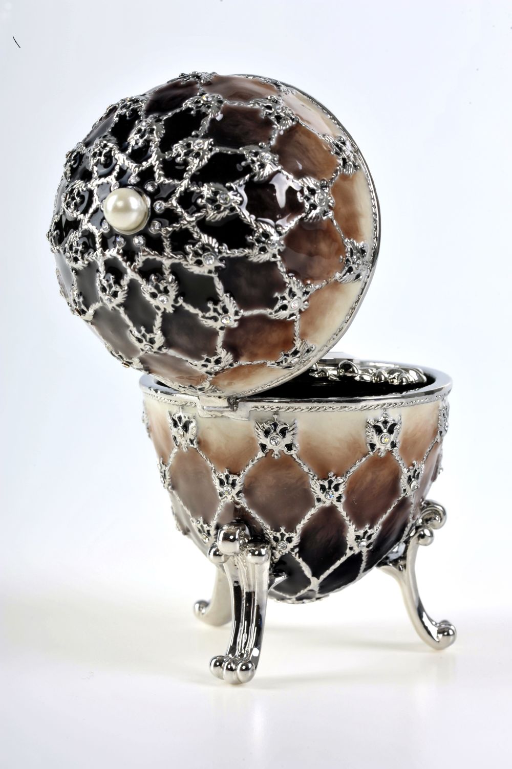 Keren Kopal Brown Faberge Egg with Quartz Clock