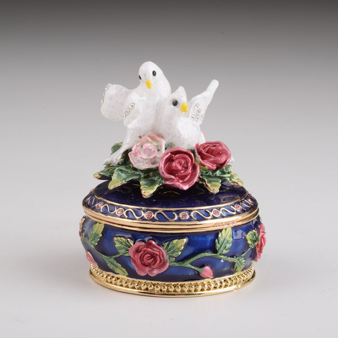 Keren Kopal Blue Box with Roses Decorated with Two White Doves