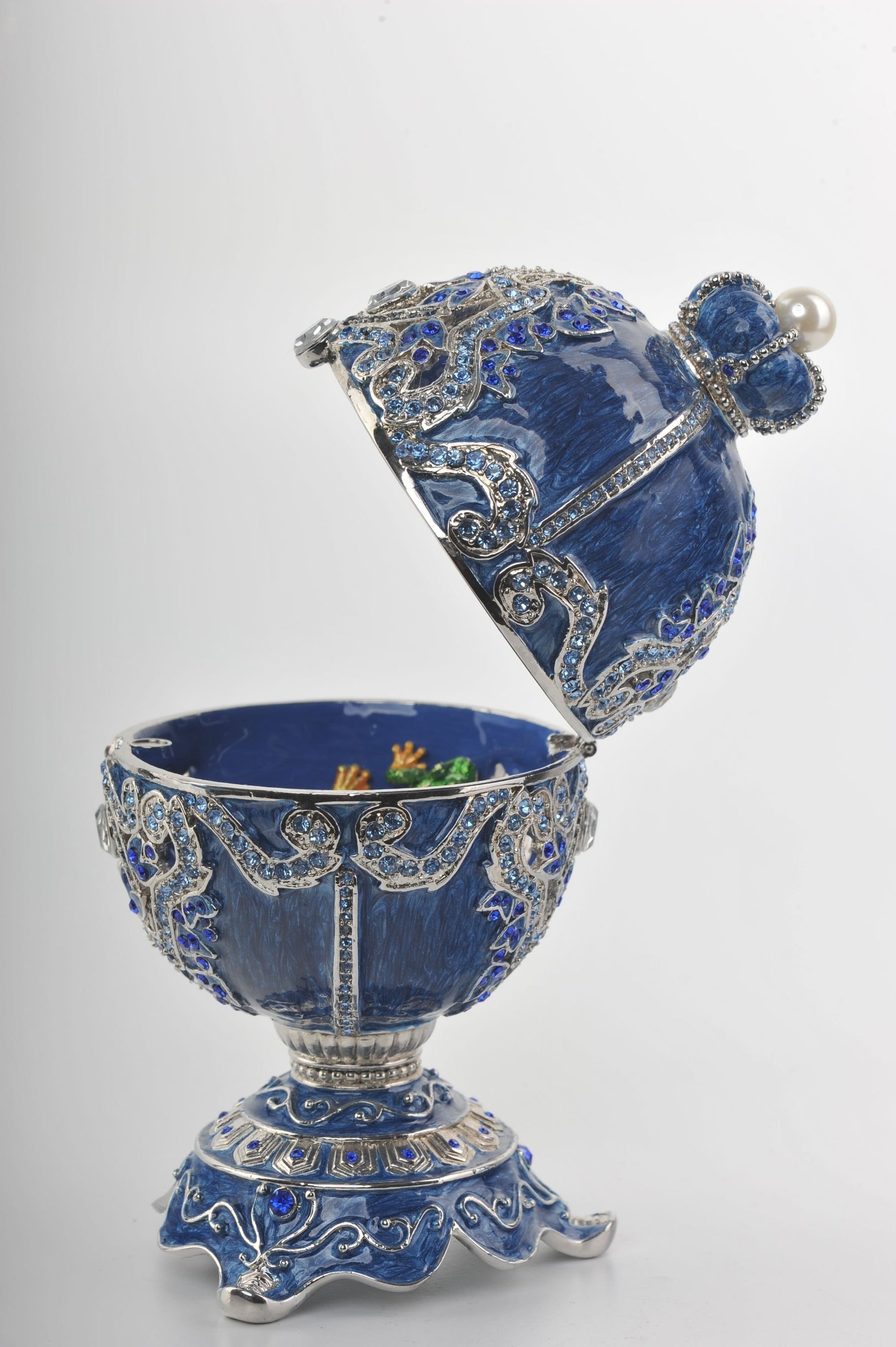 Keren Kopal Blue Faberge Egg with a Green Frogs Inside