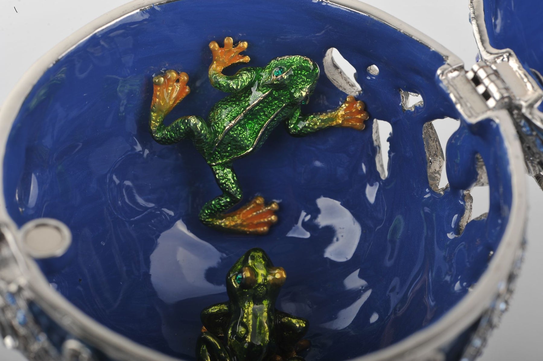 Keren Kopal Blue Faberge Egg with a Green Frogs Inside