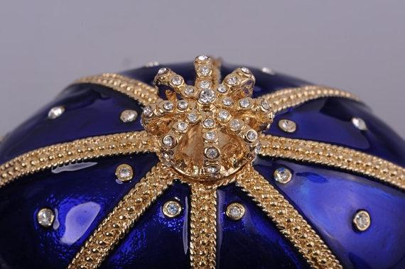 Keren Kopal Blue & Gold Faberge Egg with Sailing Ship Inside