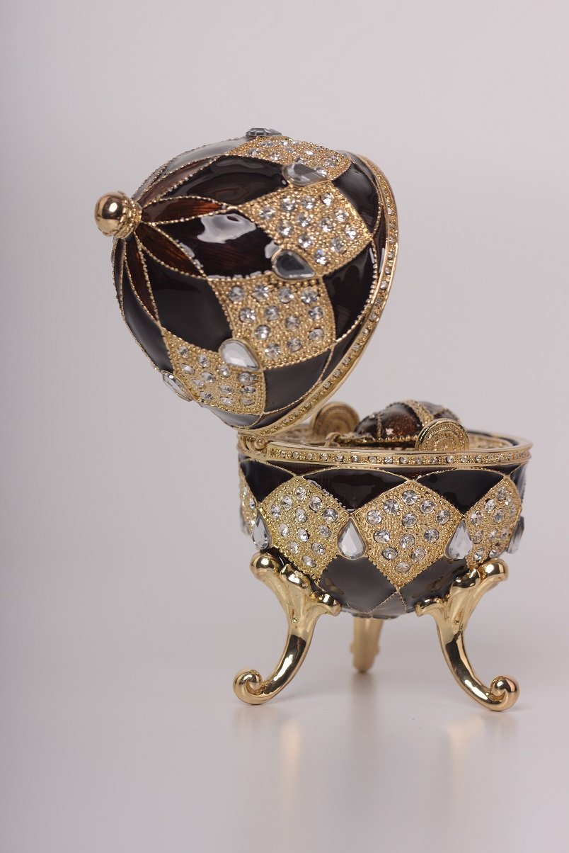 Keren Kopal Brown Faberge Egg with Egg Pendant Inside