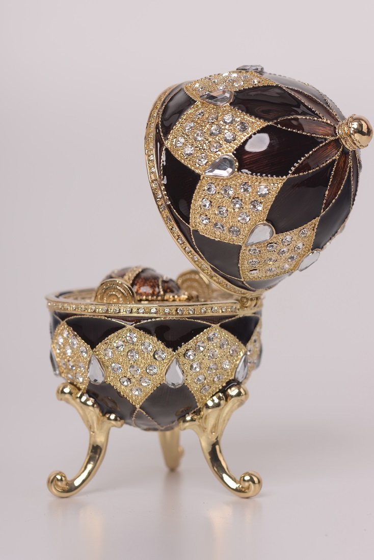 Keren Kopal Brown Faberge Egg with Egg Pendant Inside