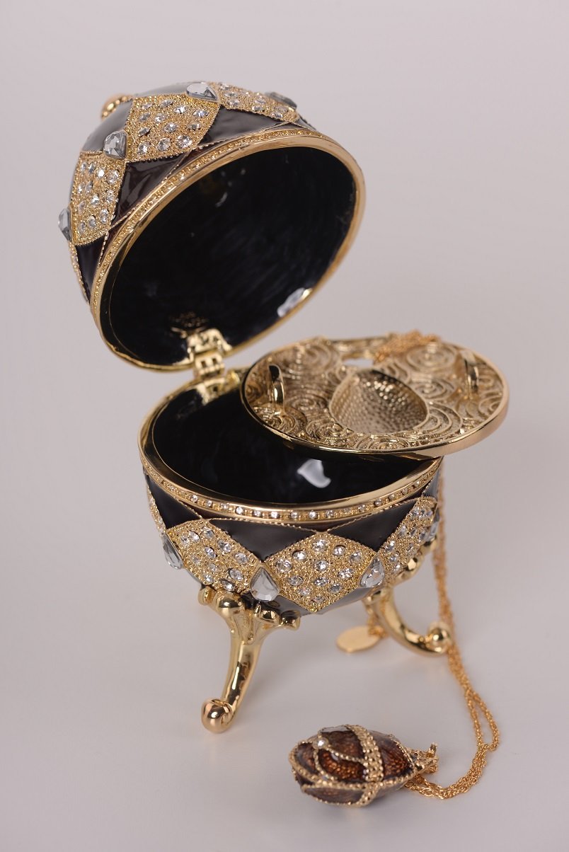 Keren Kopal Brown Faberge Egg with Egg Pendant Inside