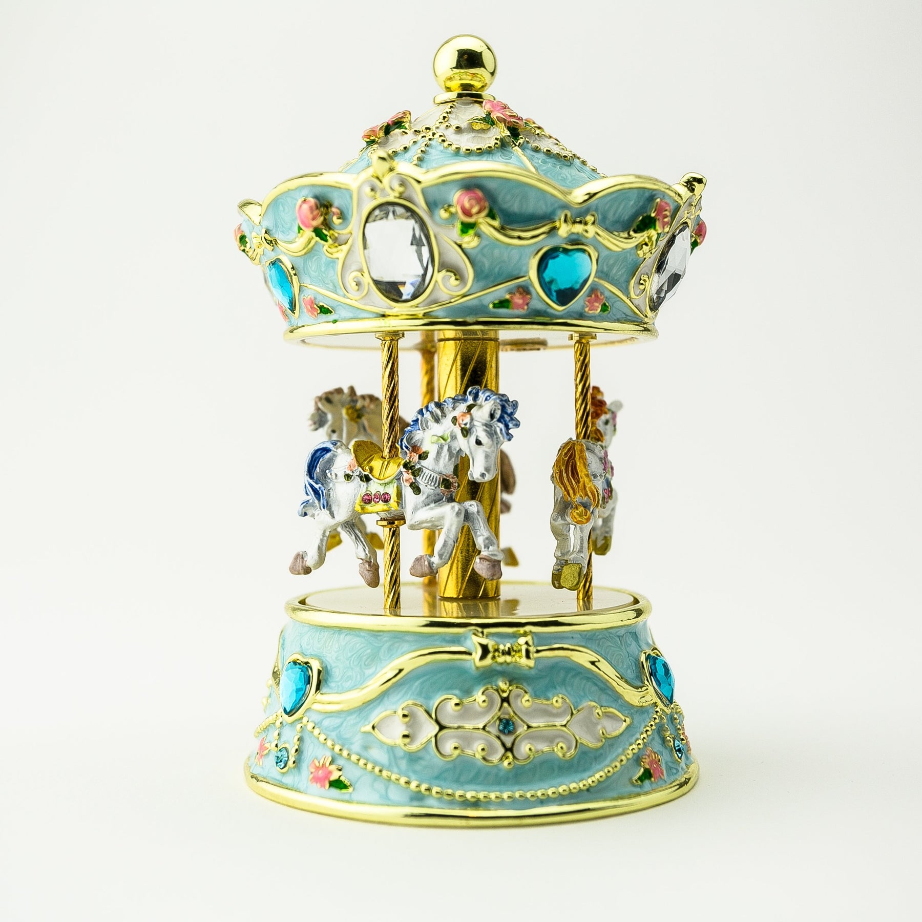Keren Kopal Blue Wind up Horse Carousel Faberge Egg
