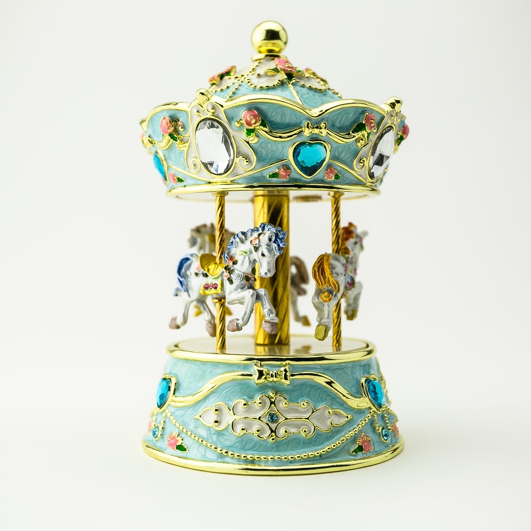 Keren Kopal Blue Wind up Horse Carousel Faberge Egg