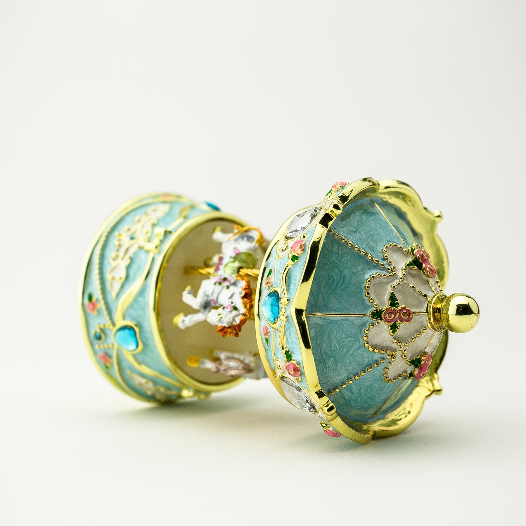Keren Kopal Blue Wind up Horse Carousel Faberge Egg