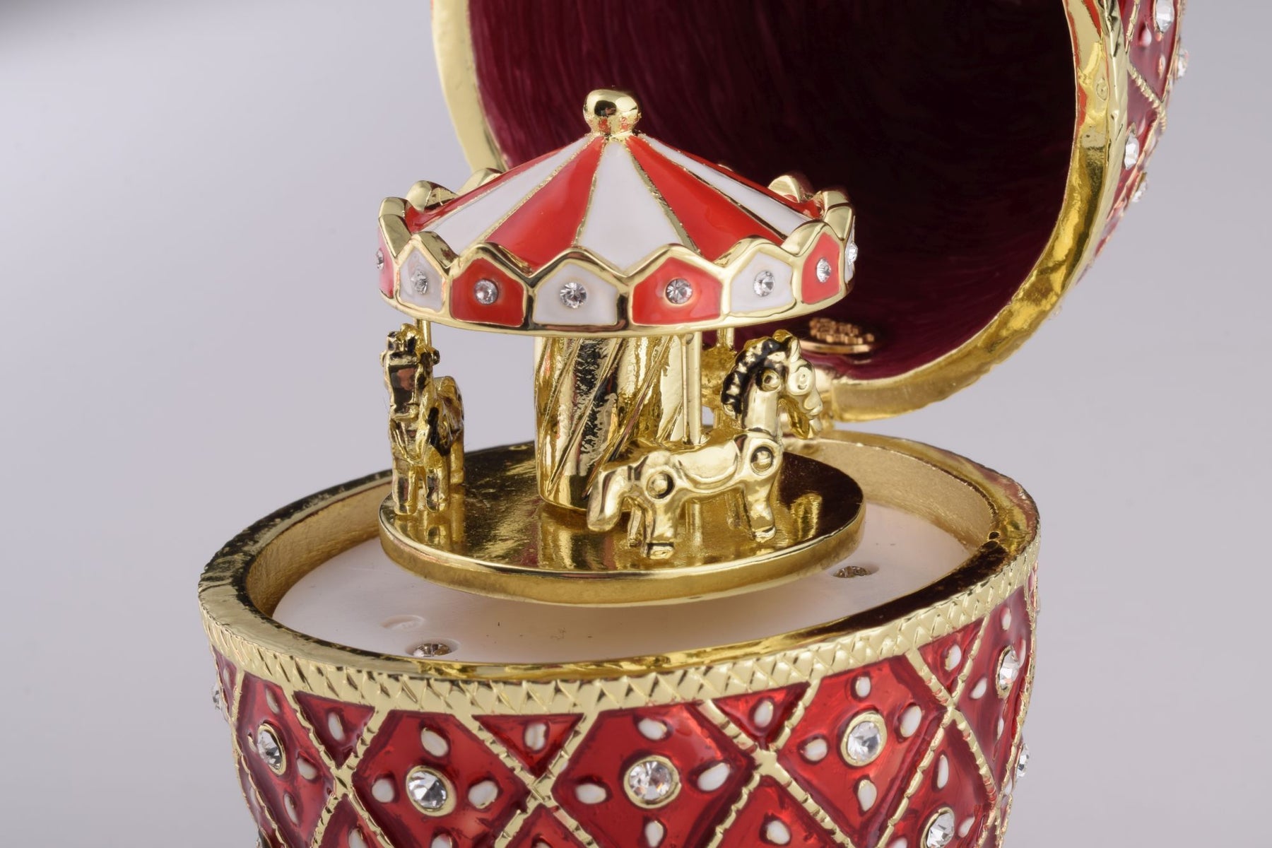 Keren Kopal Red Faberge Egg with Horse Carousel Surprise Inside