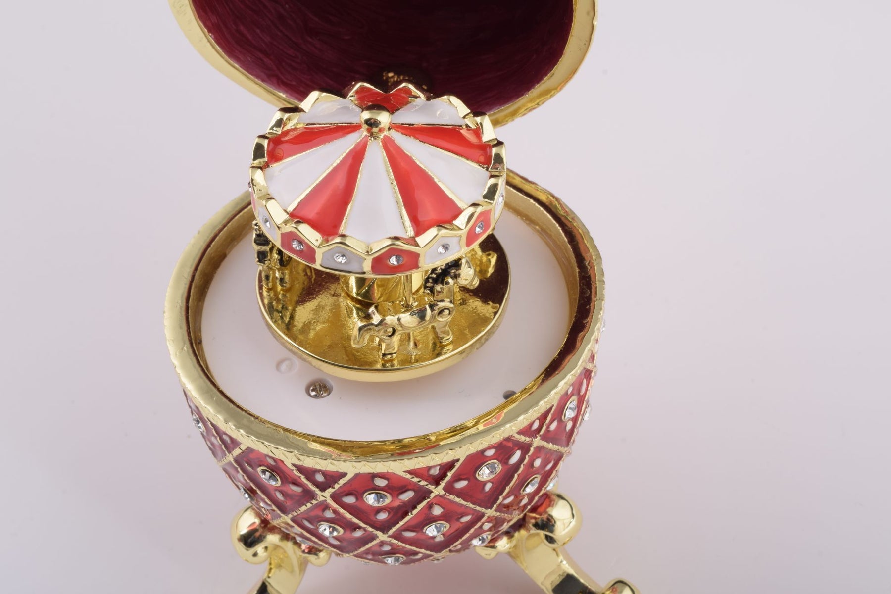 Keren Kopal Red Faberge Egg with Horse Carousel Surprise Inside