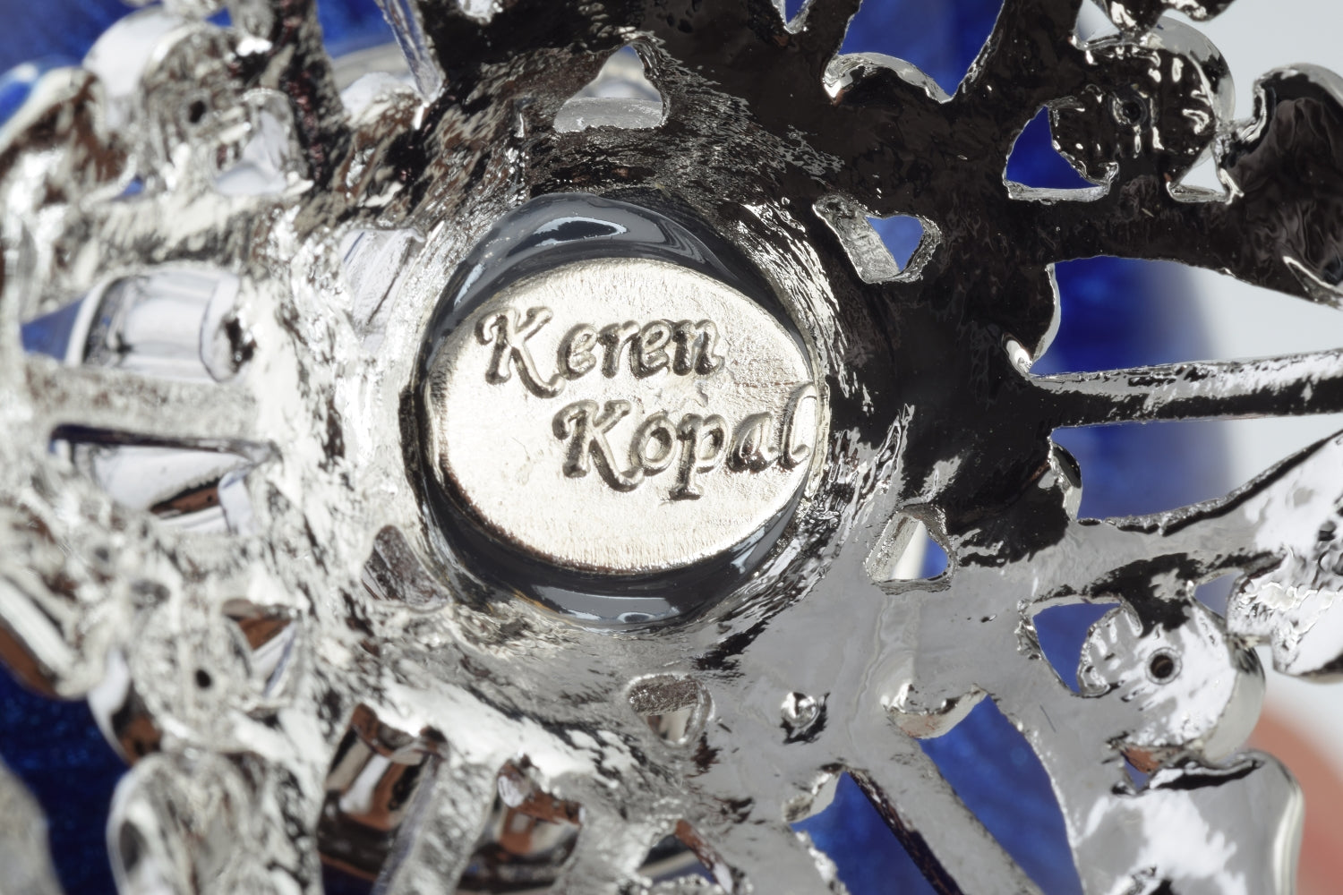 Keren Kopal Blue Faberge Egg Carousel with White Royal Horses