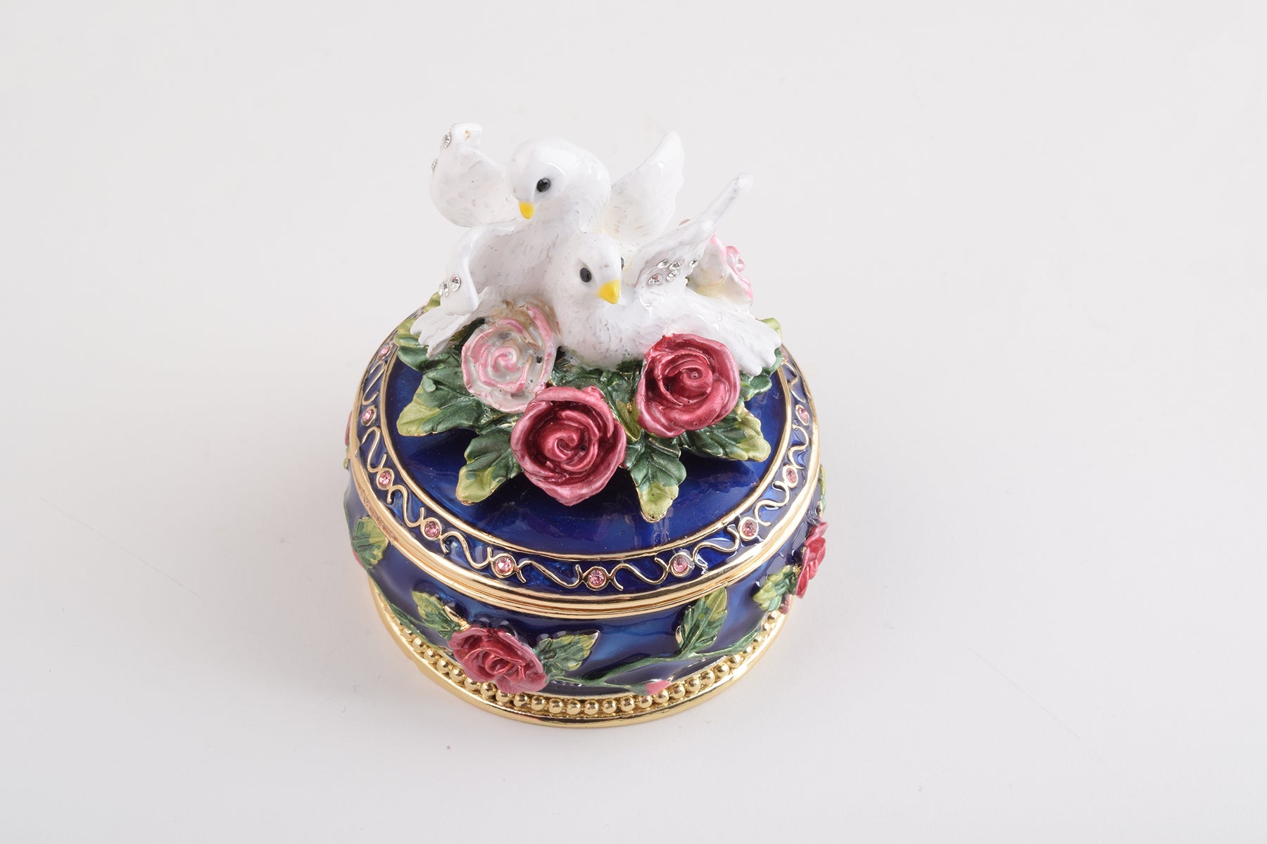Keren Kopal Blue Box with Roses Decorated with Two White Doves