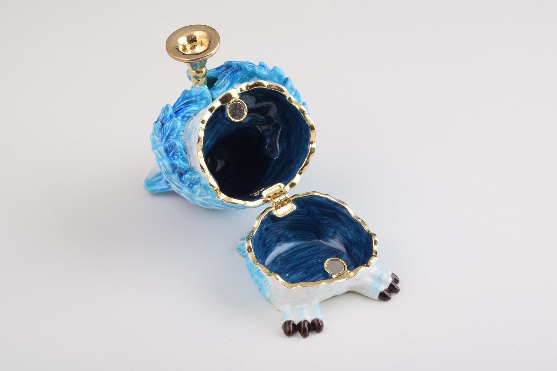 Keren Kopal Blue Owl Playing Trumpet Trinket Box