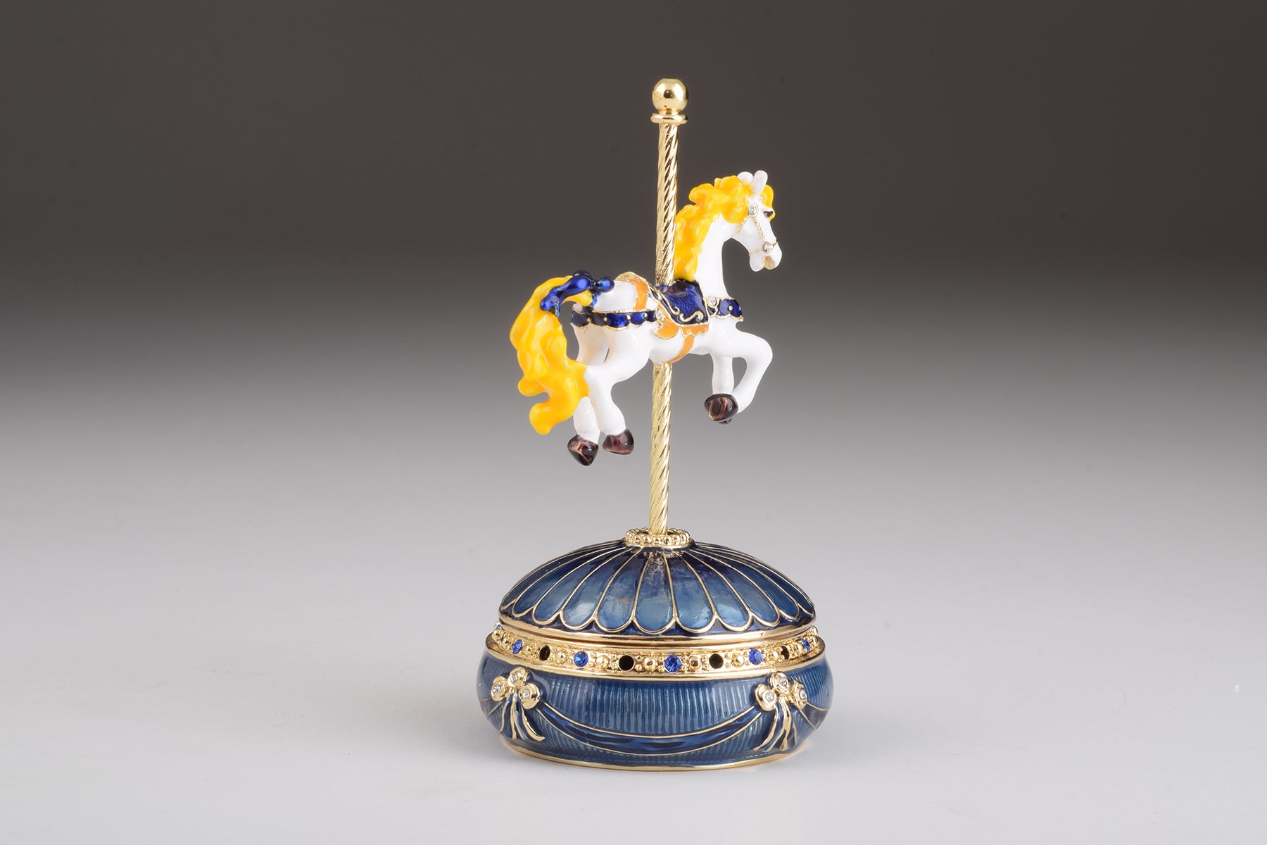 Keren Kopal Blue Wind up Carousel with Royal White Horse