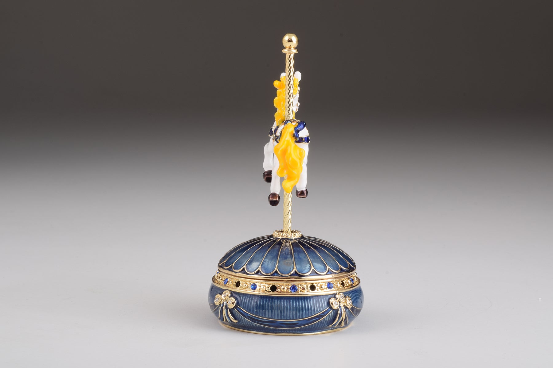 Keren Kopal Blue Wind up Carousel with Royal White Horse