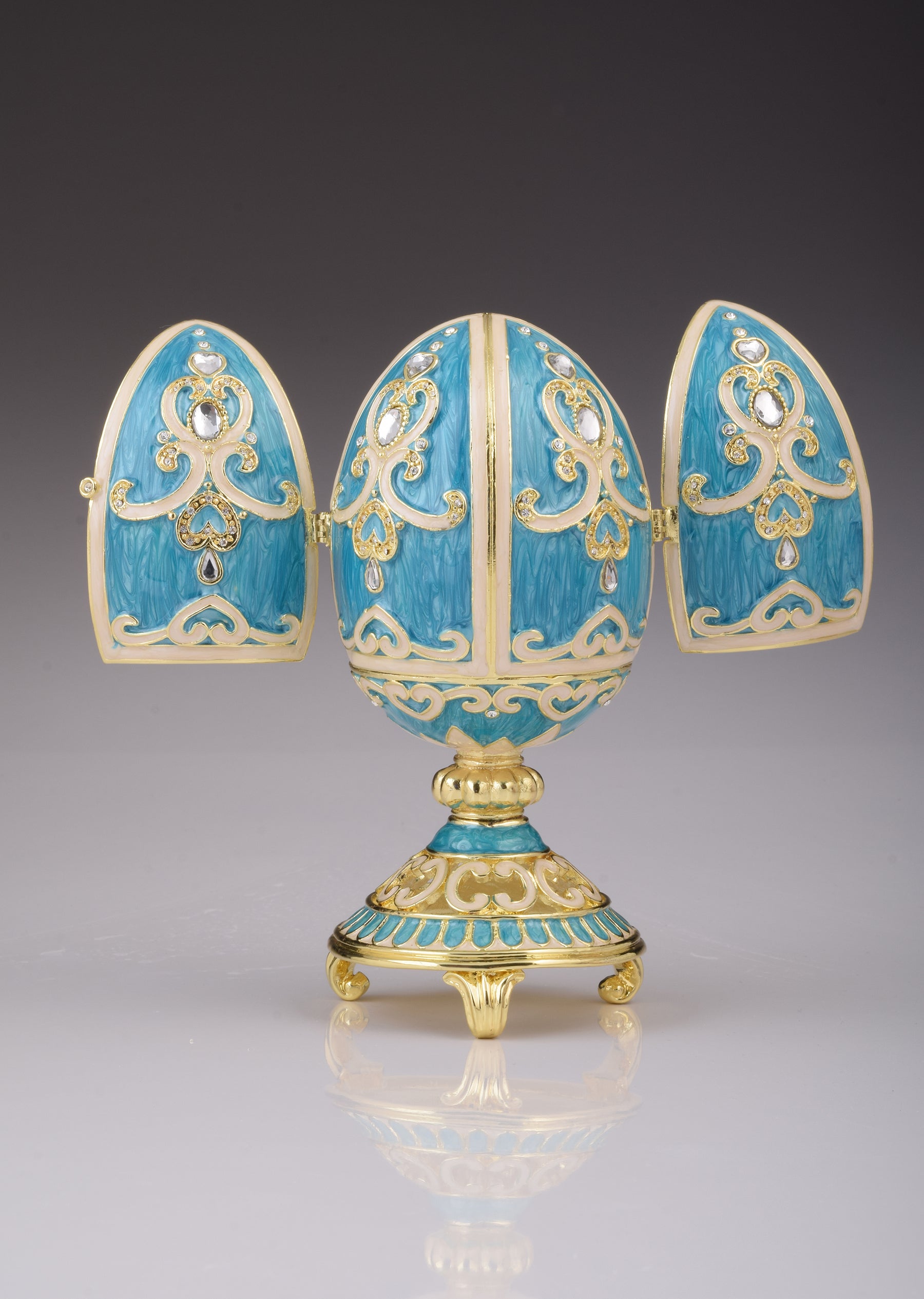 Keren Kopal Teal Faberge Egg with Clock Inside