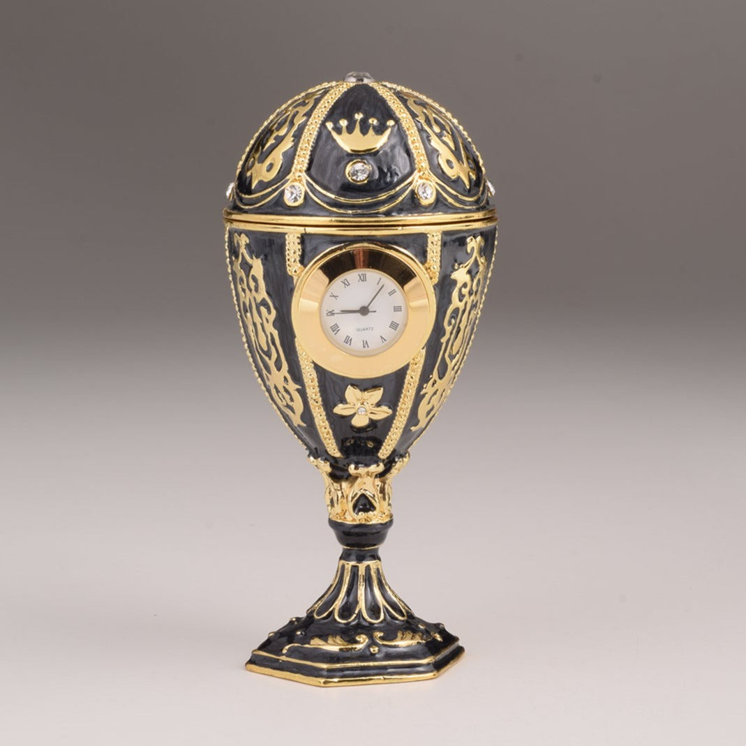 Keren Kopal Black Faberge Egg with Clock