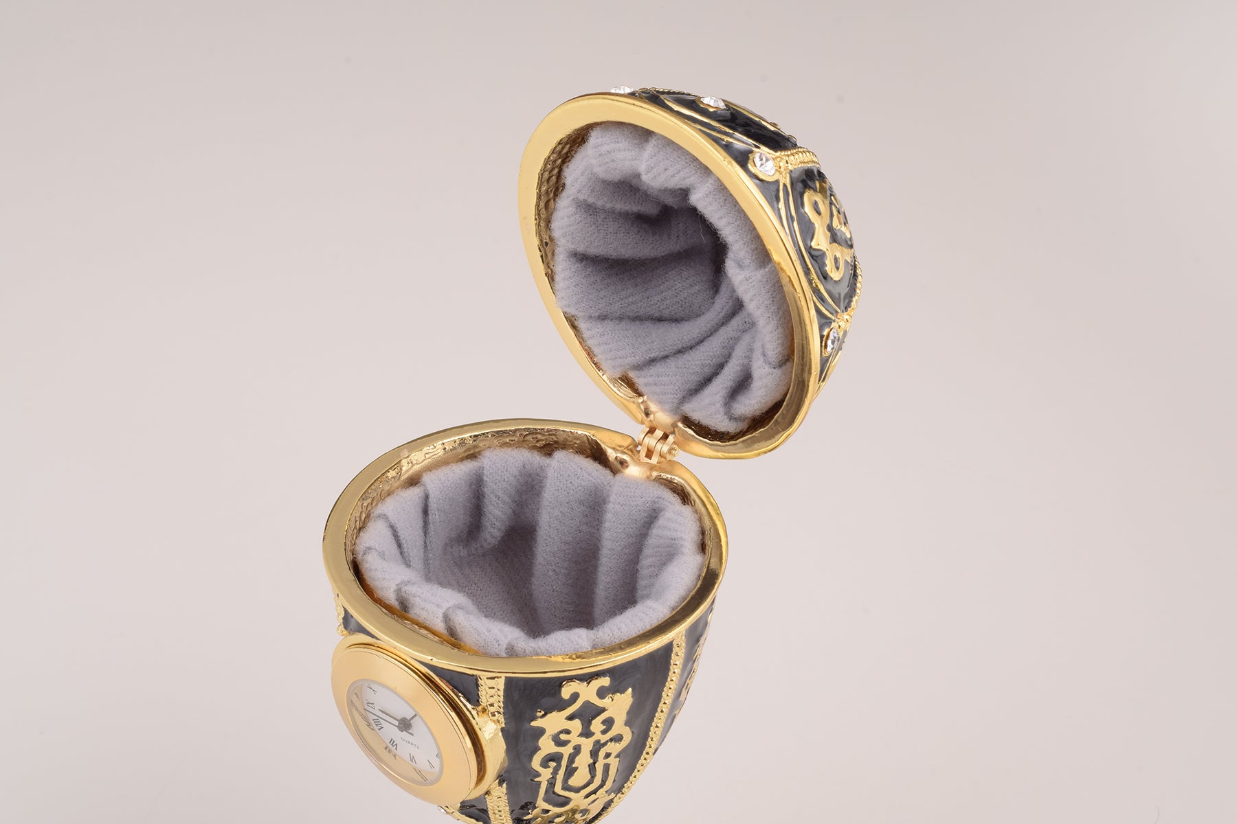 Keren Kopal Black Faberge Egg with Clock