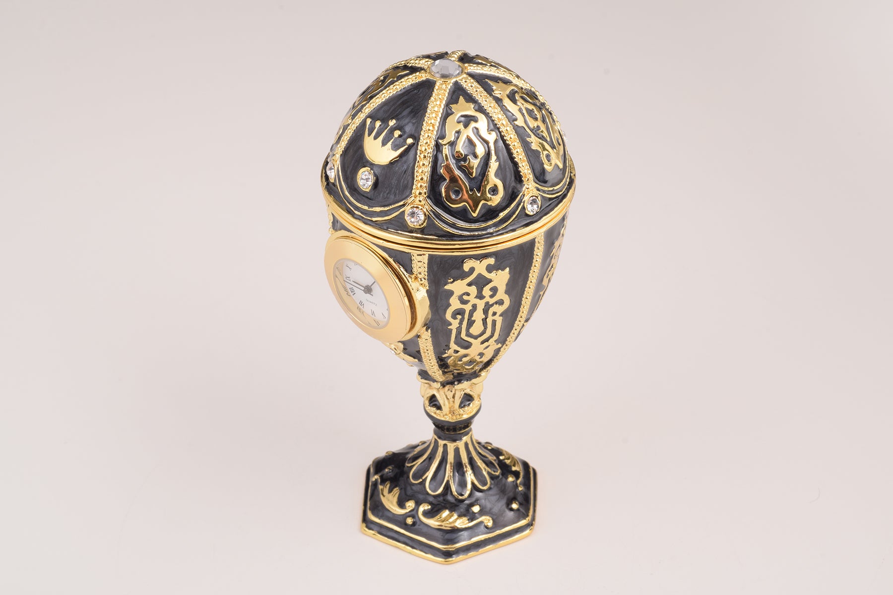 Keren Kopal Black Faberge Egg with Clock