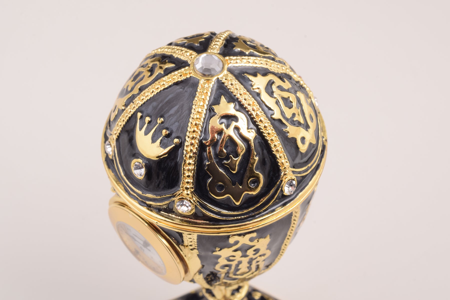 Keren Kopal Black Faberge Egg with Clock