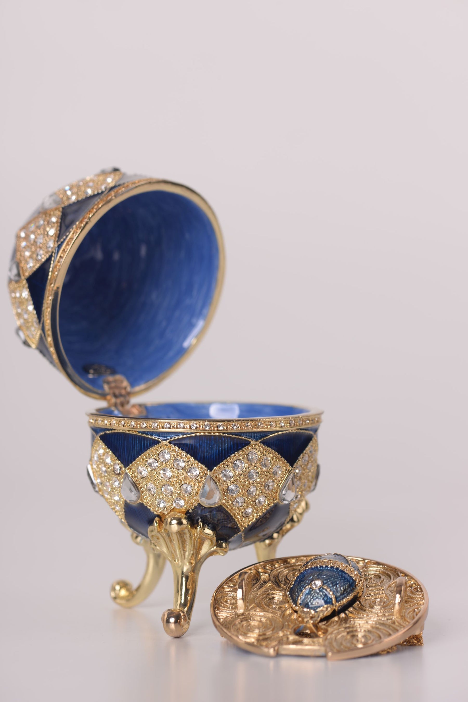 Keren Kopal Blue Faberge Egg with Egg Pendant Inside