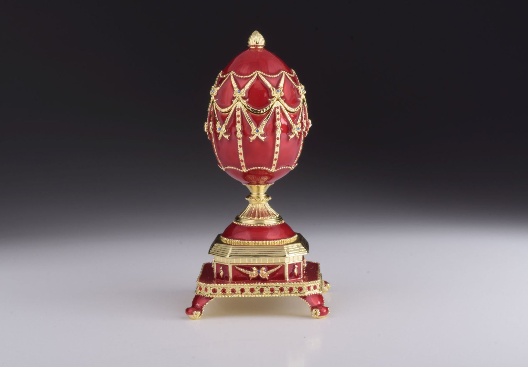 Keren Kopal Red Faberge Egg with Clock Inside
