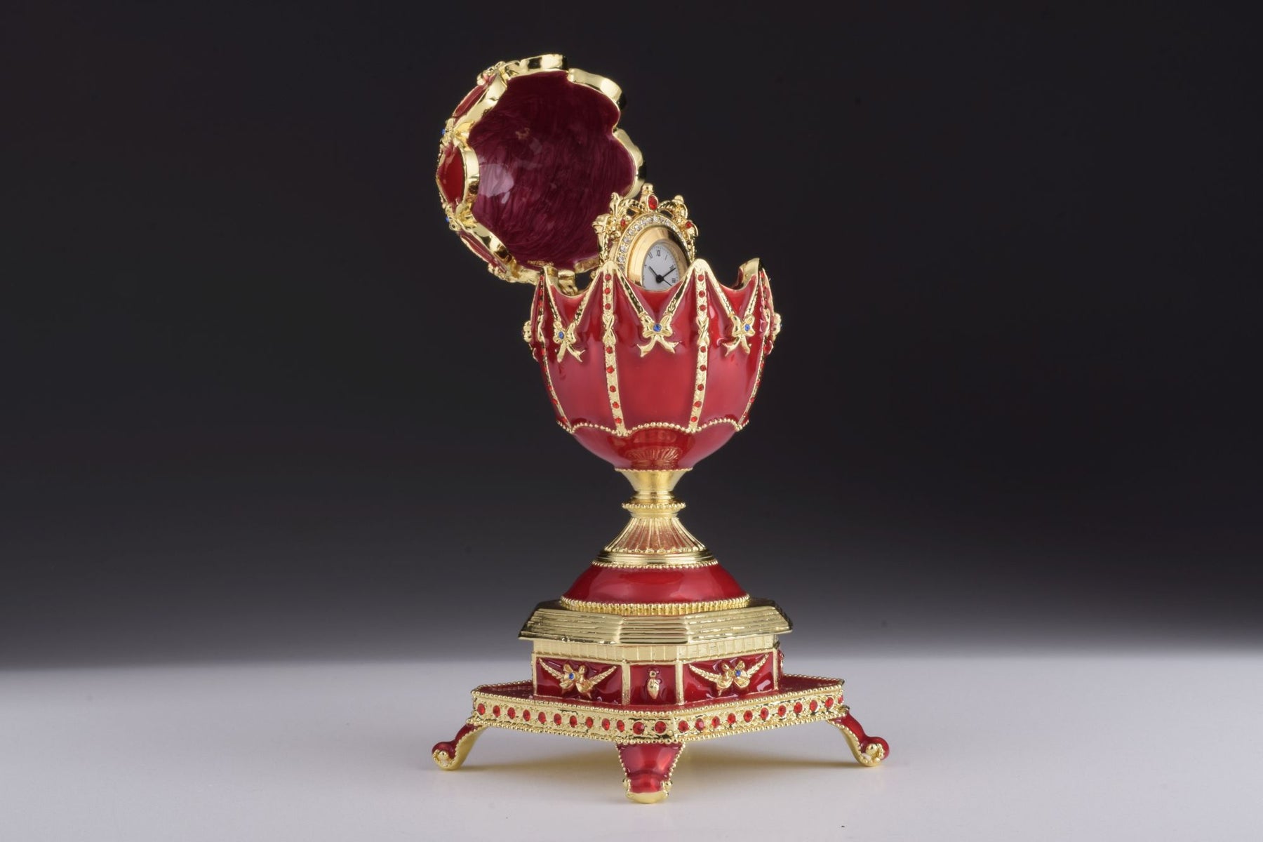 Keren Kopal Red Faberge Egg with Clock Inside