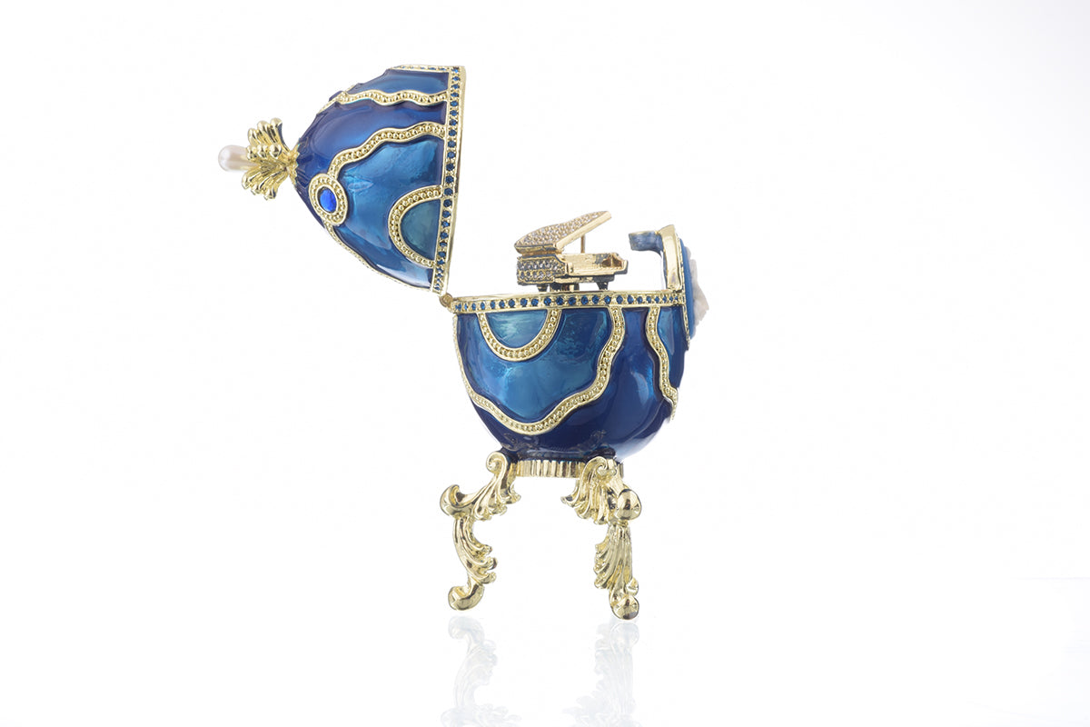 Keren Kopal Blue Faberge Egg with Piano Inside