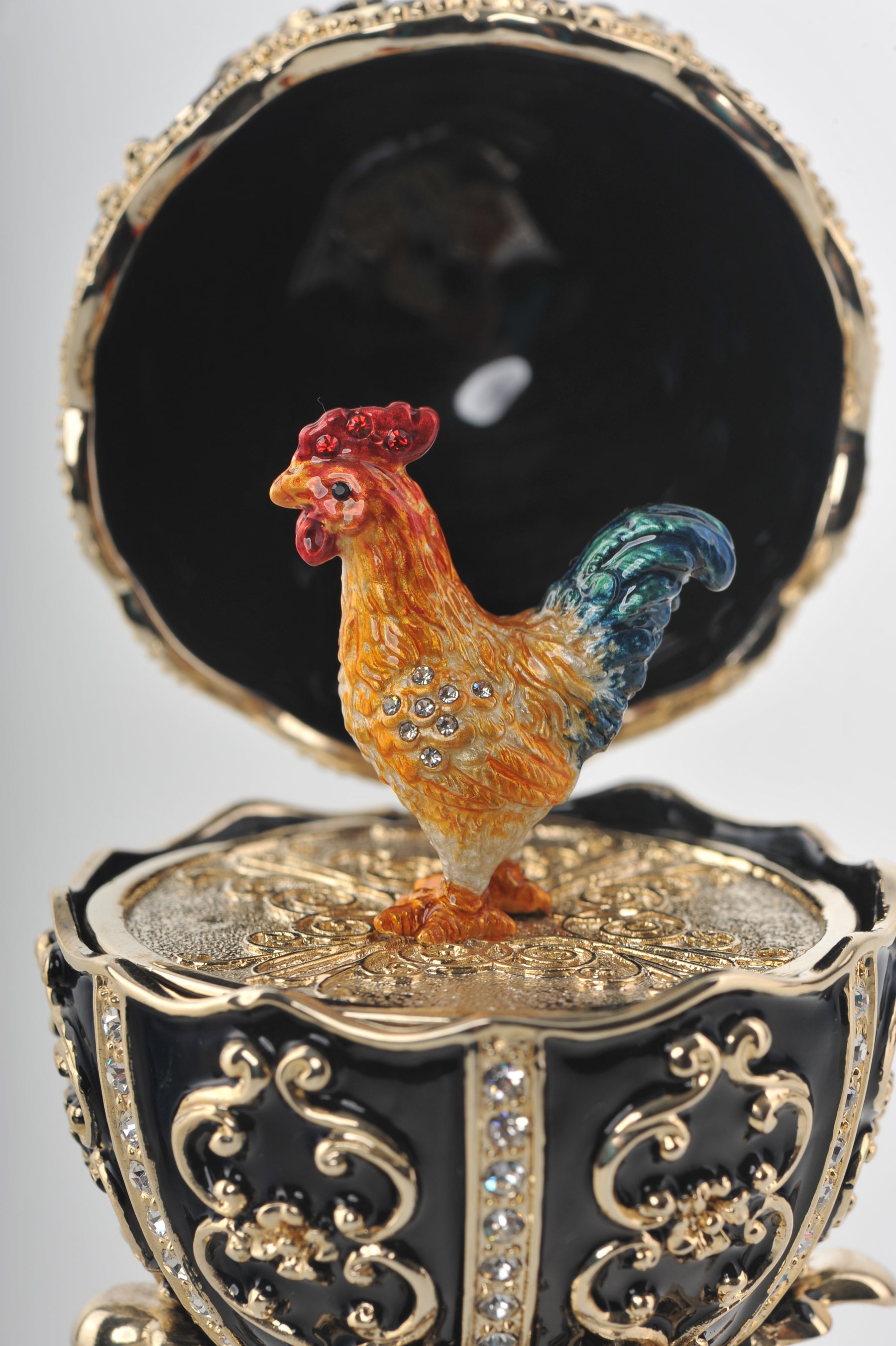 Keren Kopal Black Faberge Egg with a Chicken Inside