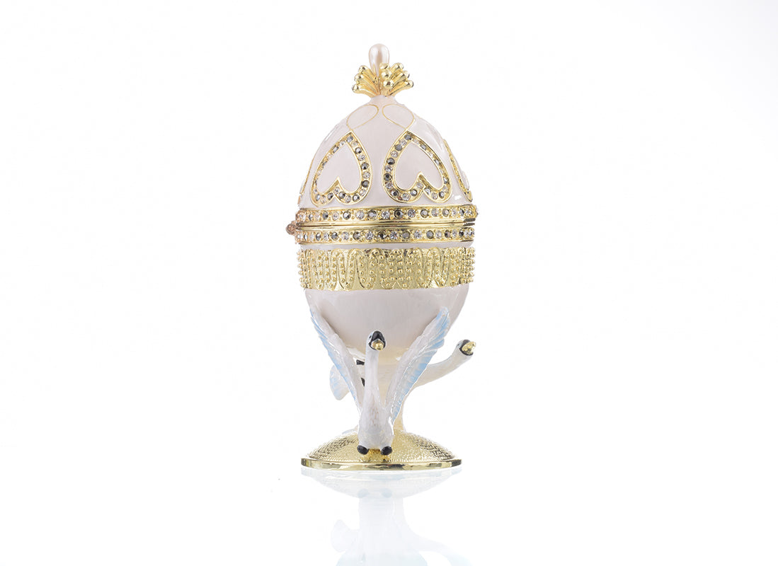 Keren Kopal White Faberge Egg with Swans