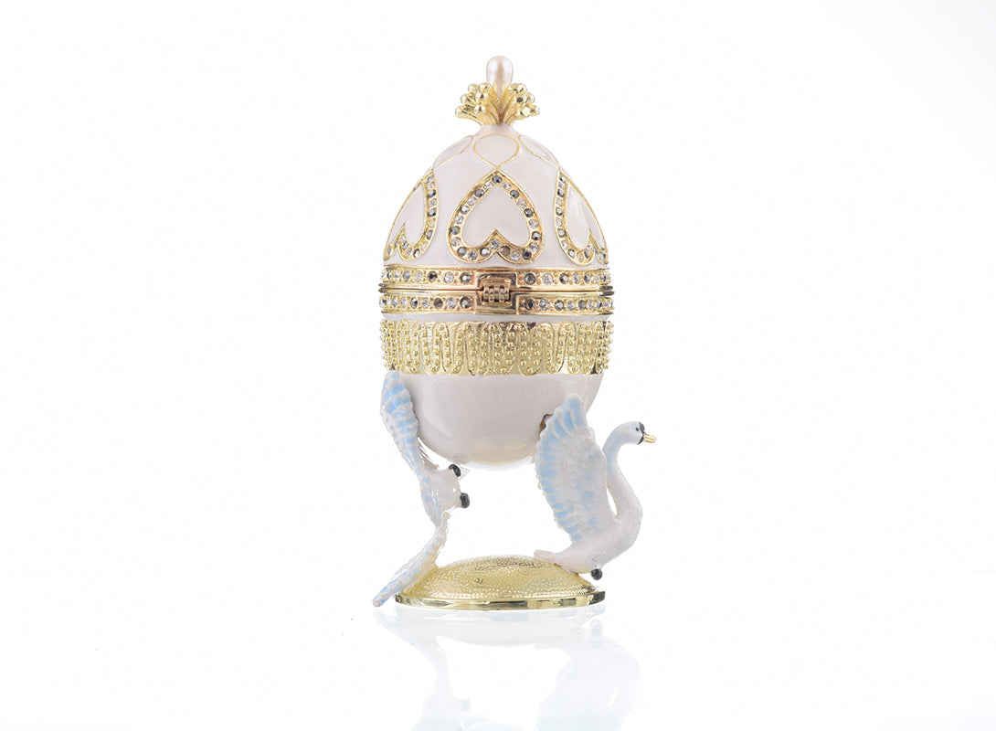 Keren Kopal White Faberge Egg with Swans