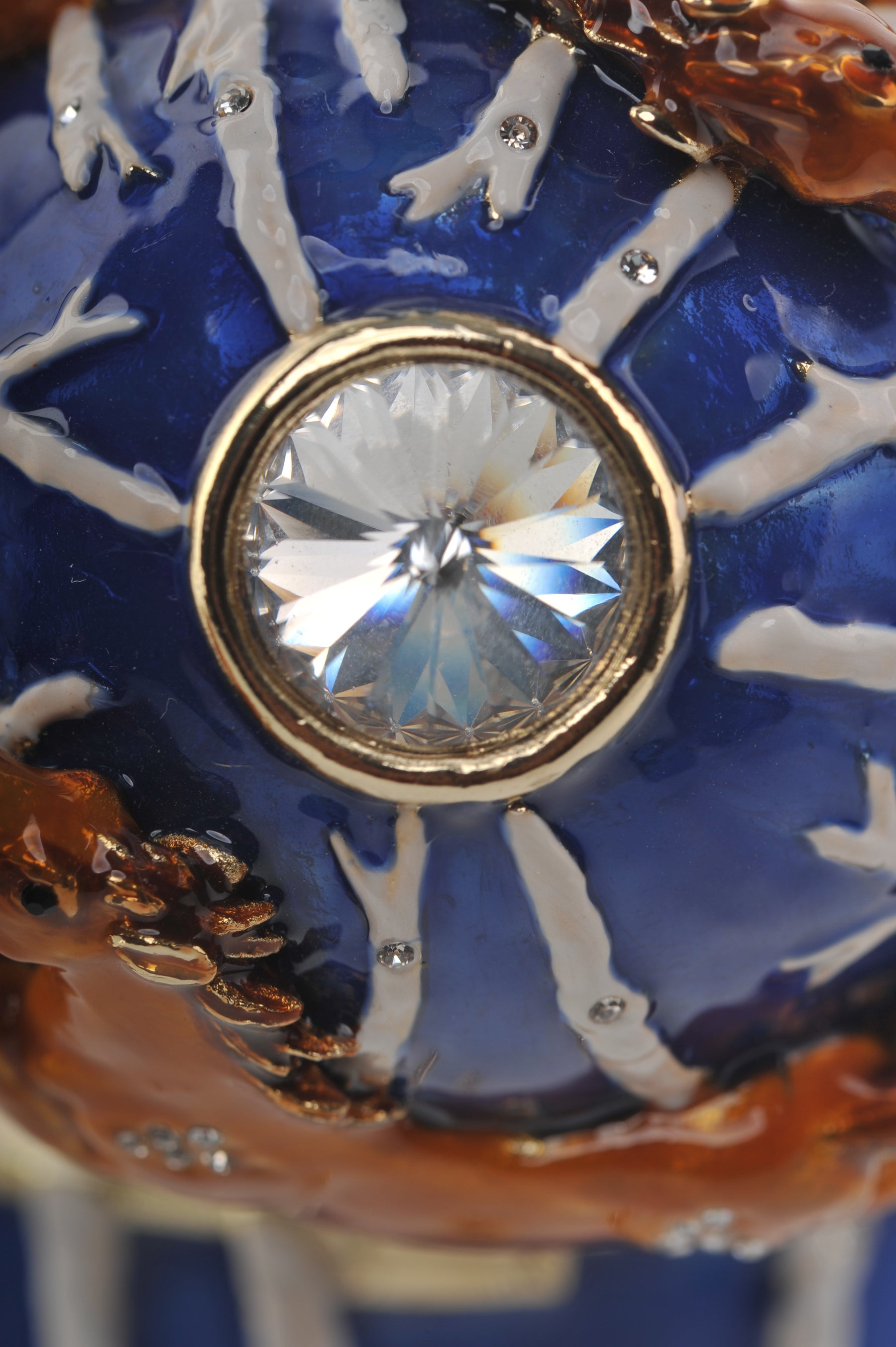 Keren Kopal Blue Faberge Egg Trinket Box with Brown Horses