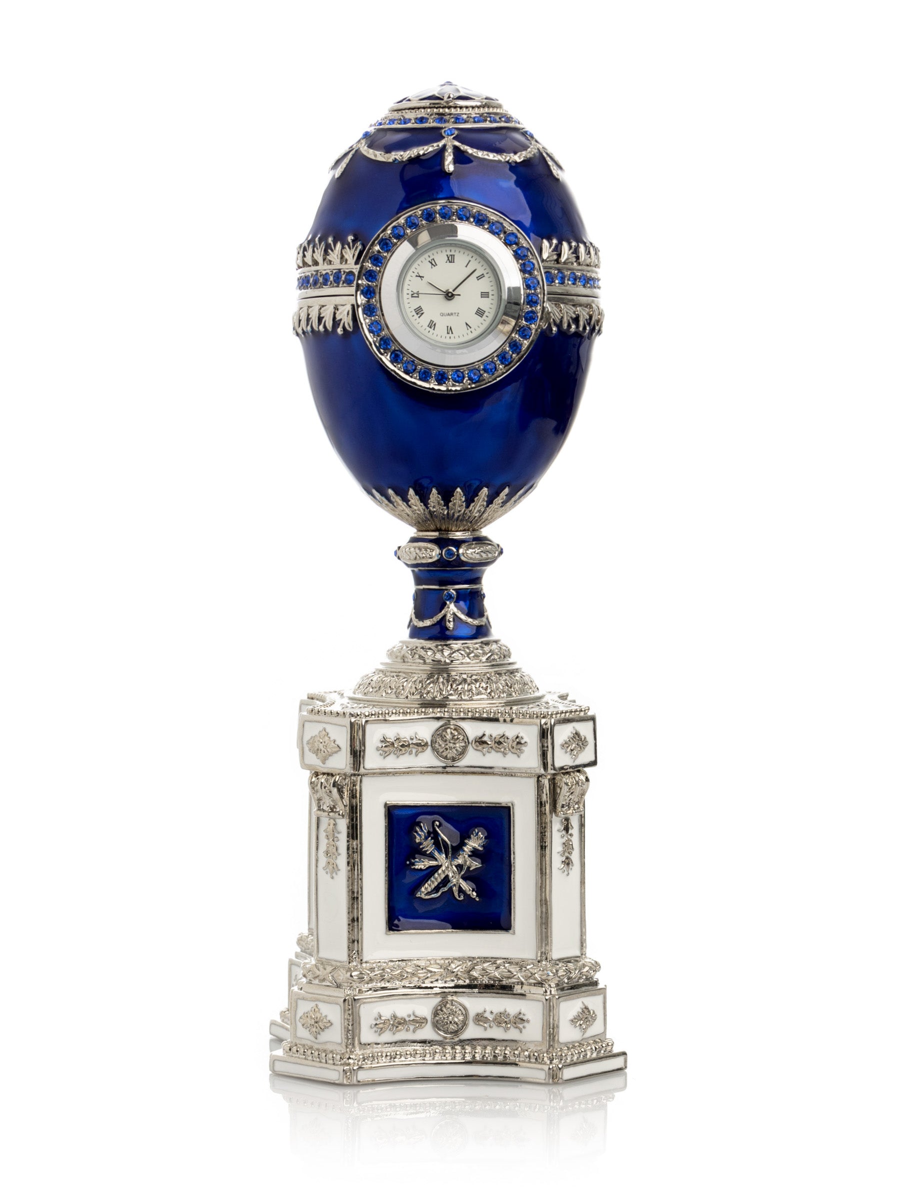 Keren Kopal Blue Faberge Egg with a Pearl and a Clock