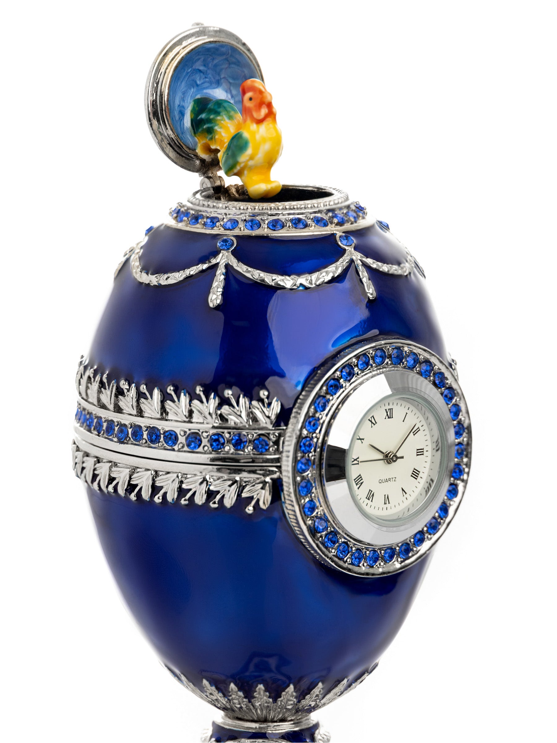 Keren Kopal Blue Faberge Egg with a Pearl and a Clock