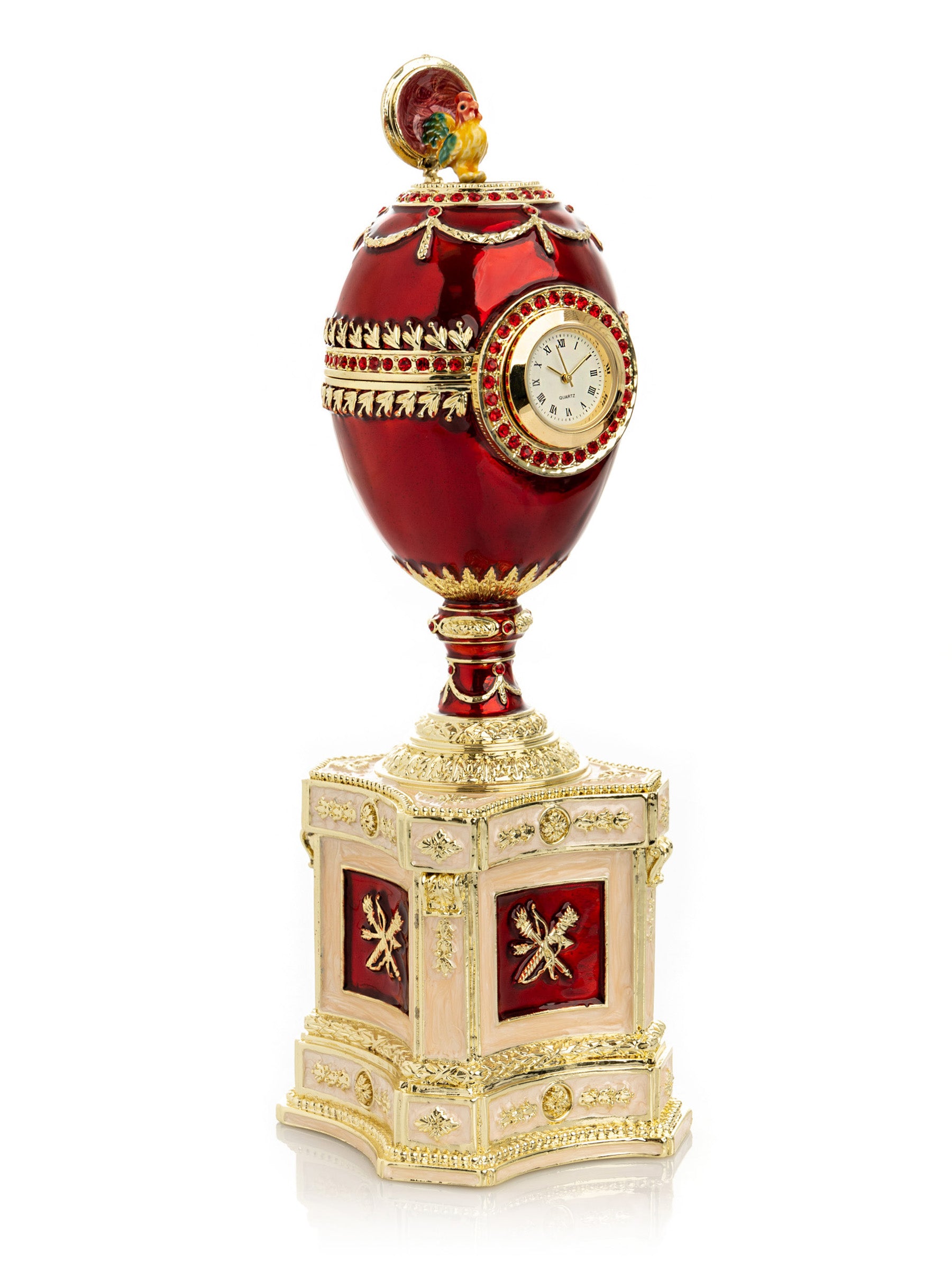 Keren Kopal Red Faberge Egg with a Pearl and a Clock