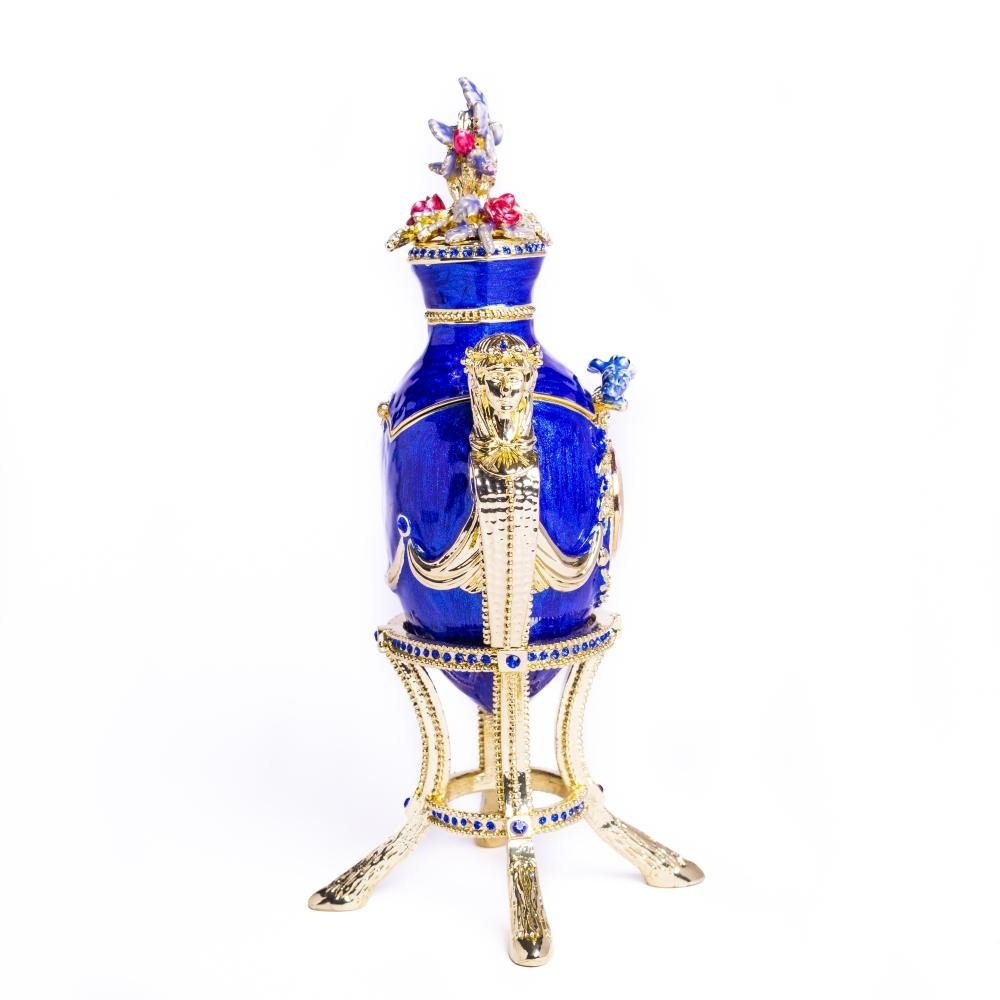 Keren Kopal Blue Decorated Faberge Egg with Clock