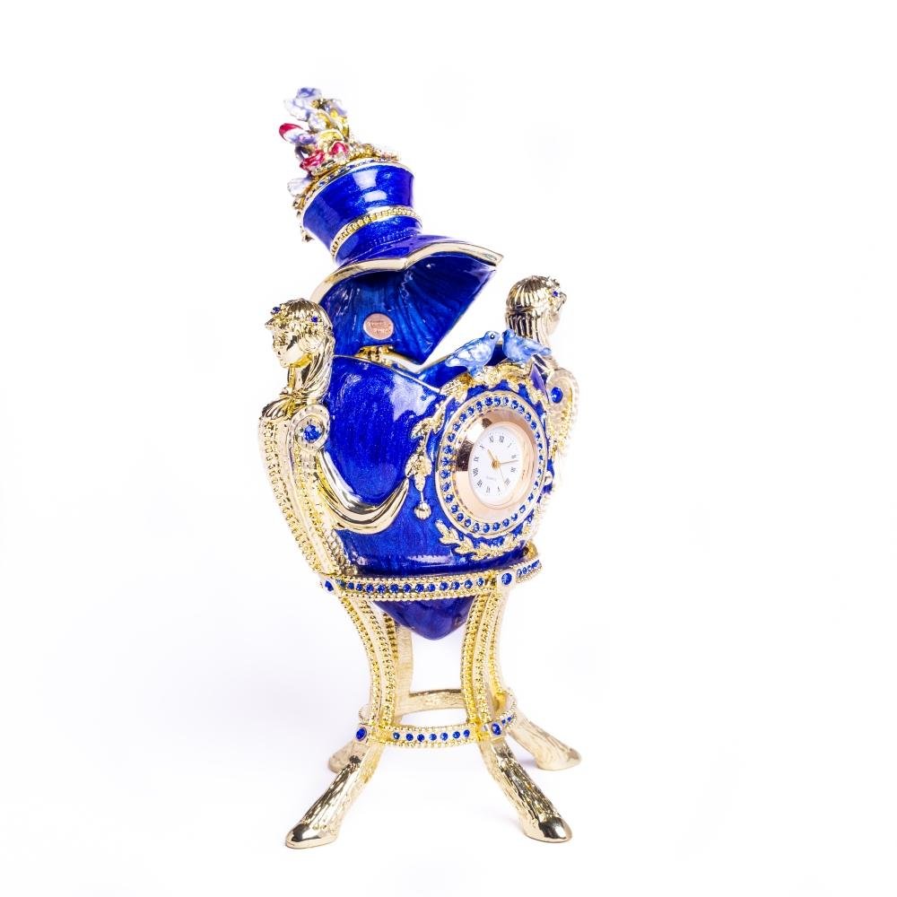 Keren Kopal Blue Decorated Faberge Egg with Clock