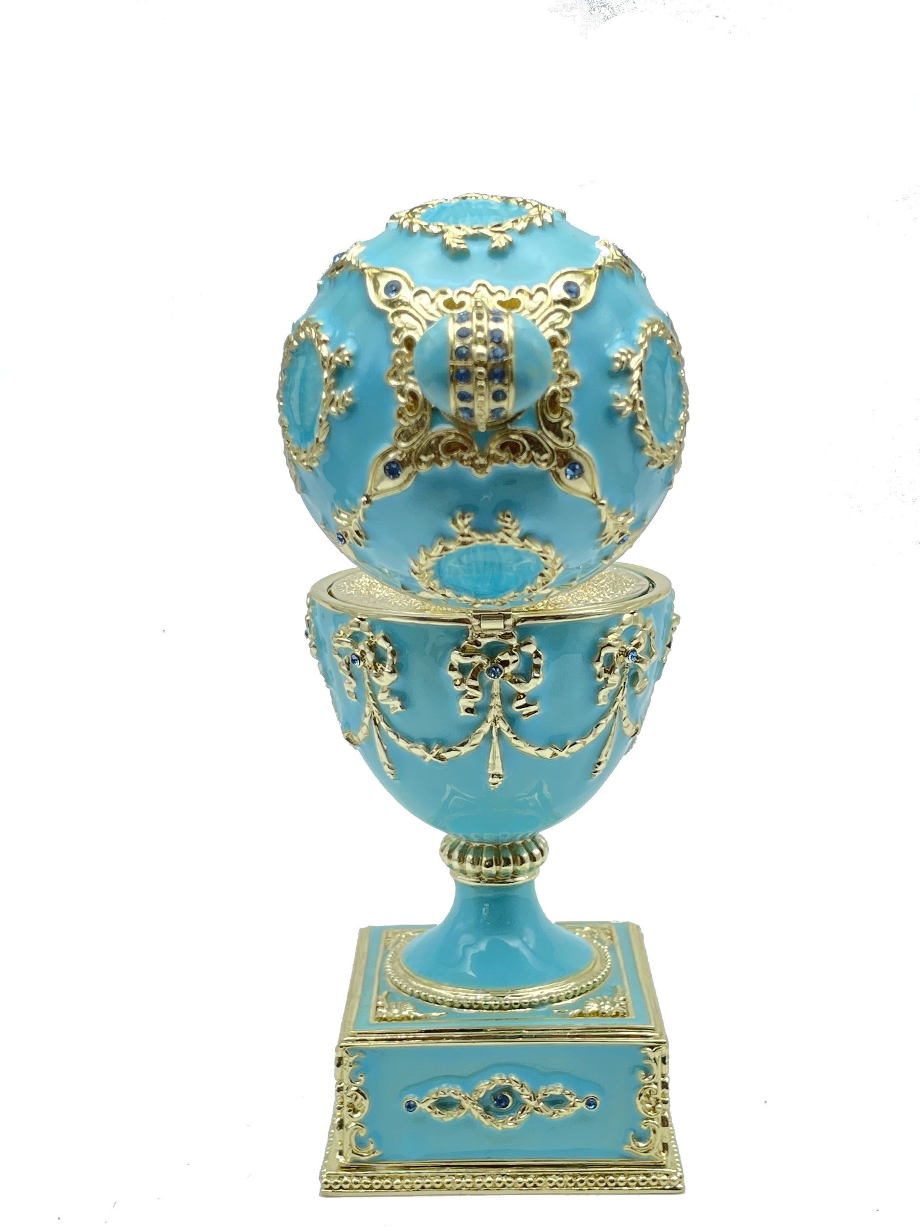 Keren Kopal Turquoise Faberge Egg with Swan Inside