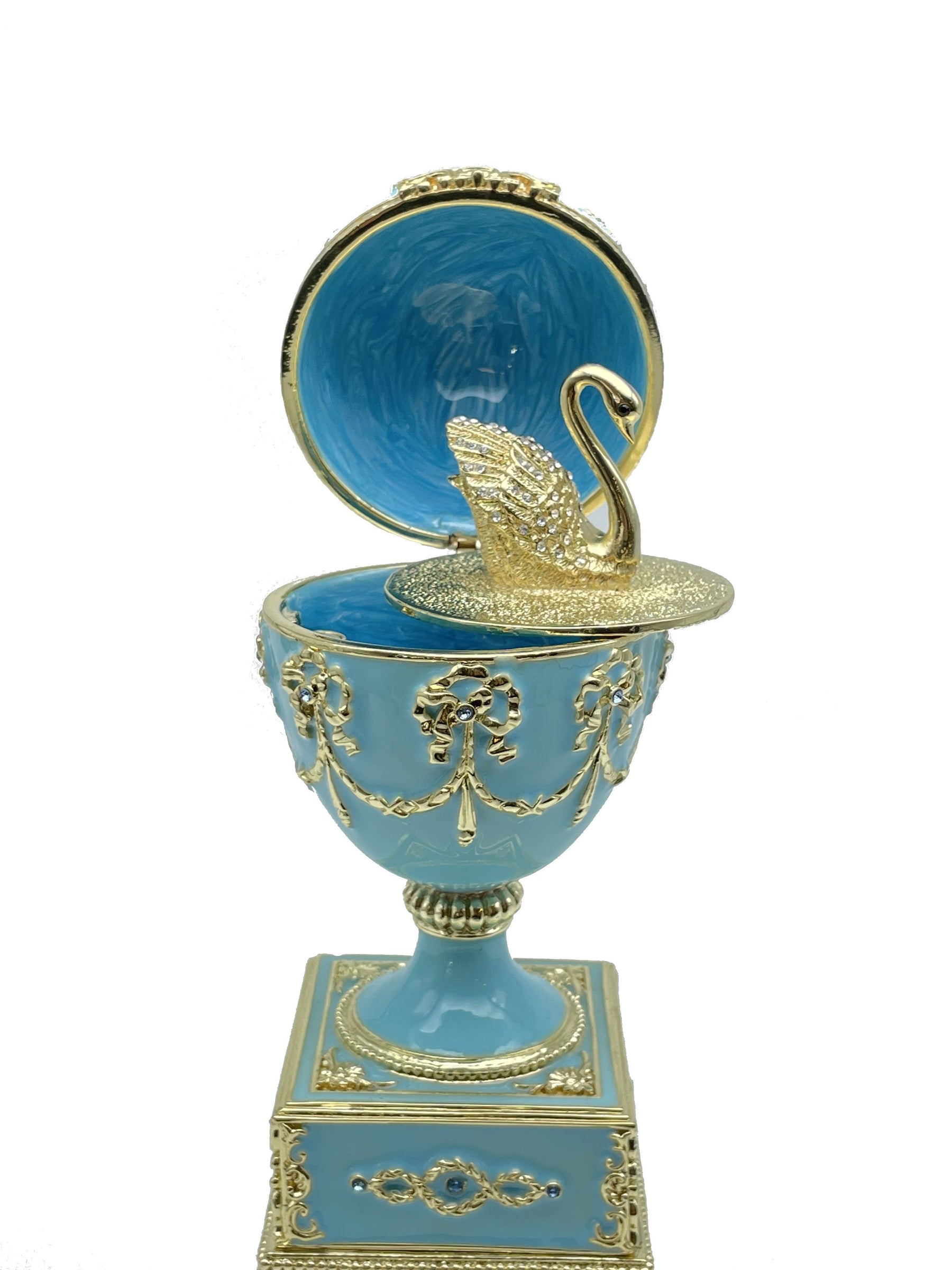Keren Kopal Turquoise Faberge Egg with Swan Inside