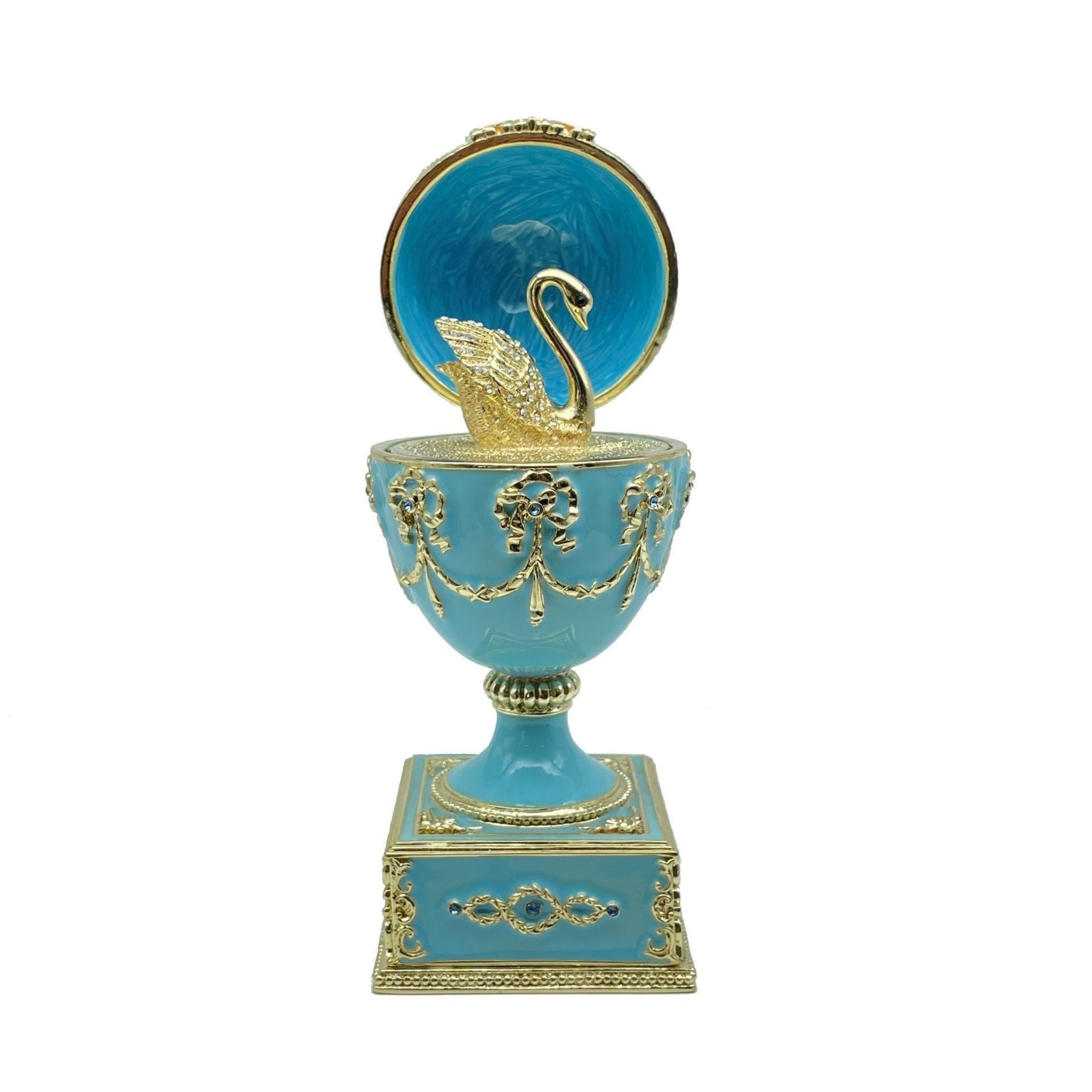 Keren Kopal Turquoise Faberge Egg with Swan Inside