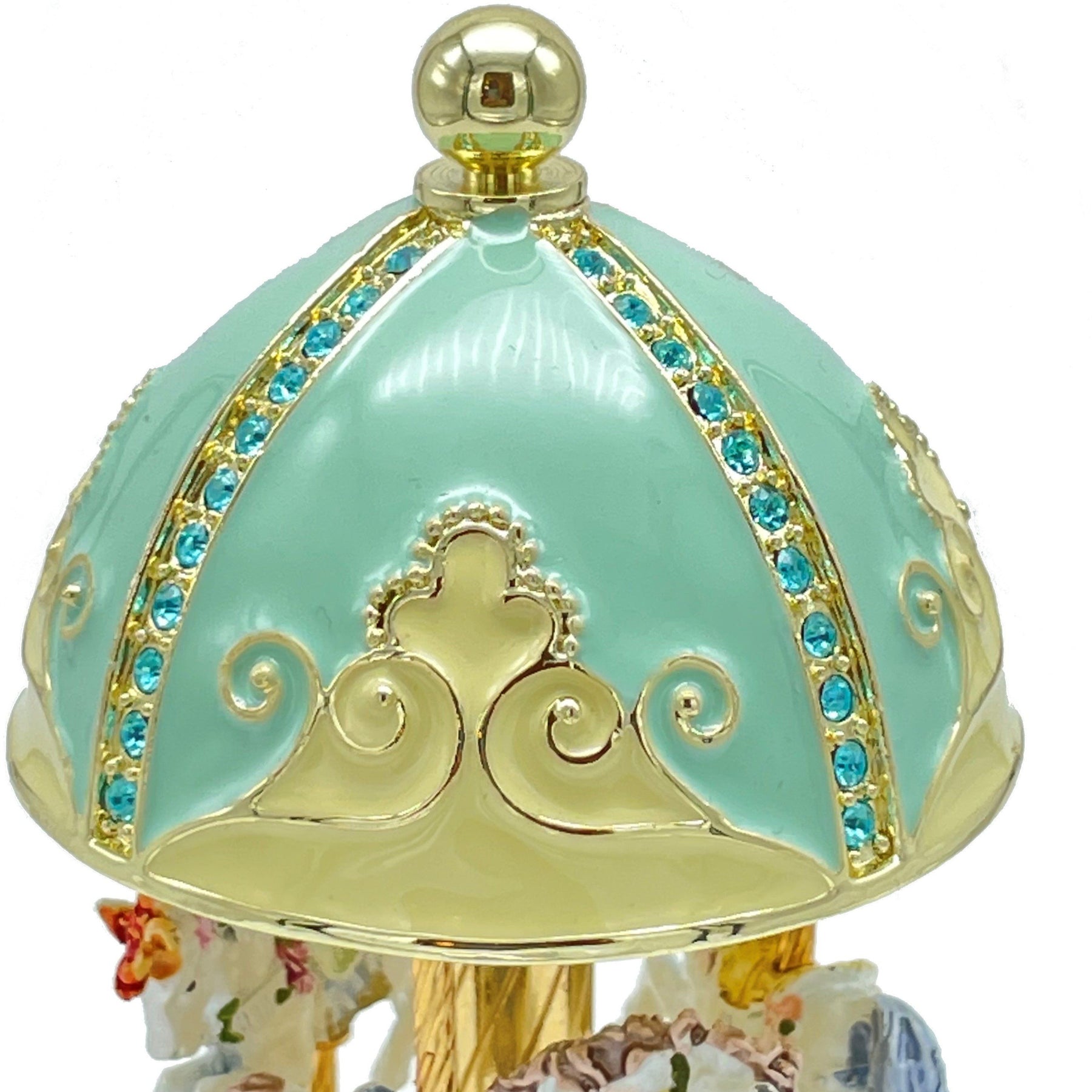 Keren Kopal Turquoise Musical Carousel with Royal Horses Waltz of the Flowers by Tchaikovsky