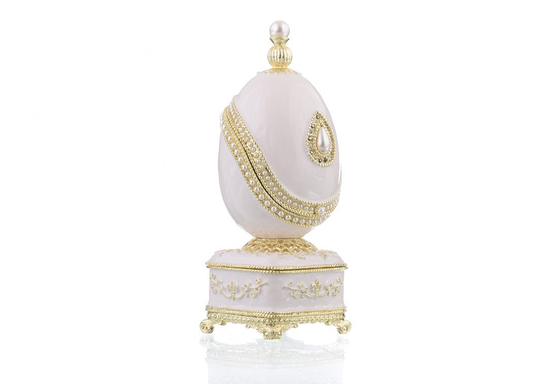 Keren Kopal White Faberge Egg with Pearl