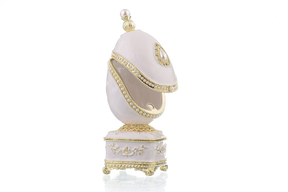 Keren Kopal White Faberge Egg with Pearl