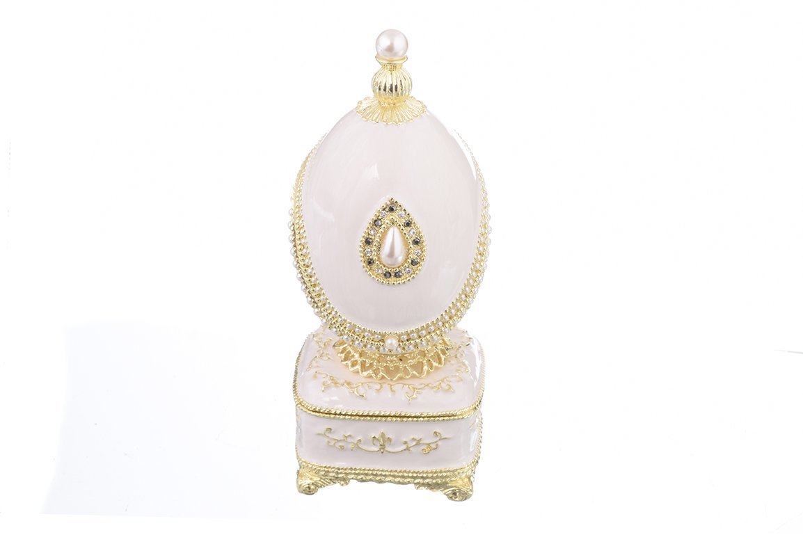 Keren Kopal White Faberge Egg with Pearl